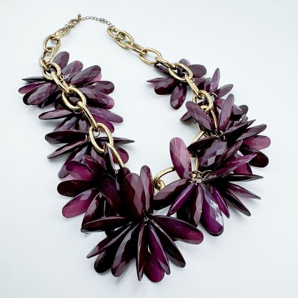 Vintage Plum Flowered Brutalist Paperclip Necklace Retro Bold Statement - Picture 5 of 8